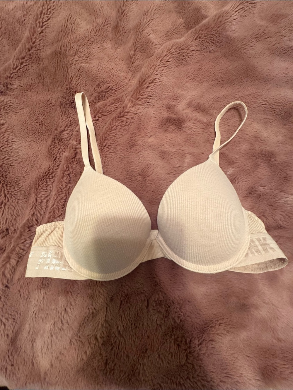 PINK Victoria's Secret Ribbed Lightly Padded Bra - Cream